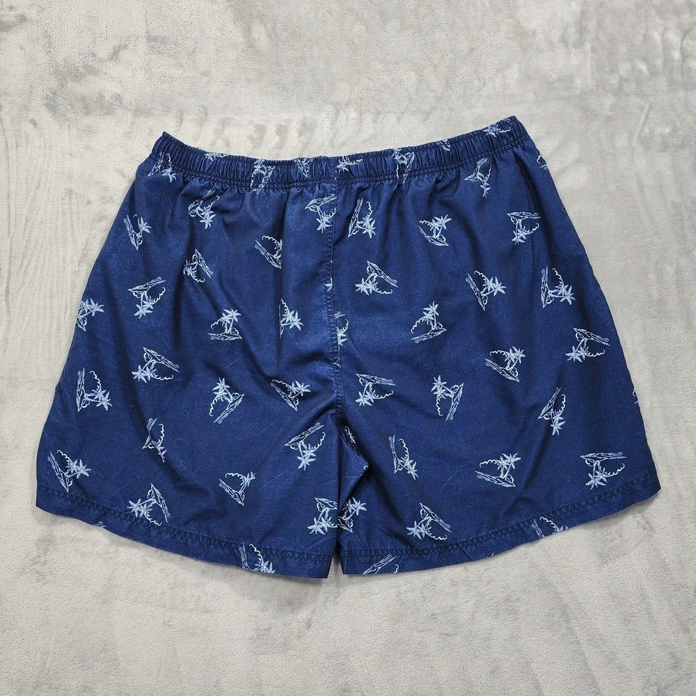 Sand N Sun Swim Trunks Mens 2XL Blue Palm Tree Hawaiian Lined Elastic Waist Surf